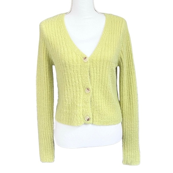 🎁 Sincerely Jules Lime Green Soft Cardigan Sweater Size M - Picture 1 of 10
